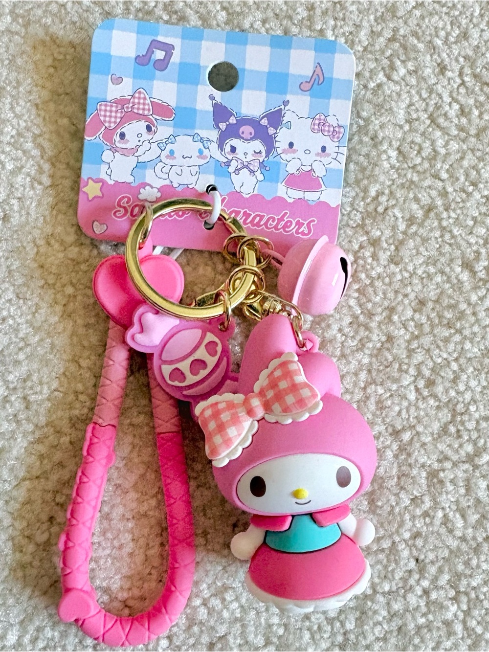 Sanrio Pink My Melody Keychain Wrist Strap with Charm